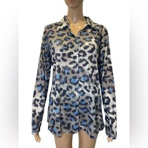 David Cline Blue and Black Animal Print Button Down Shirt size L